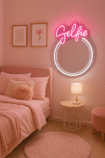 Selfie Round Mirror with LED Neon Light