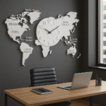 Premium White World Map Wall Clock – Modern Decorative Timepiece