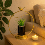 Elegant Bird Cage Plant Pot – Golden & Black Decorative Accent