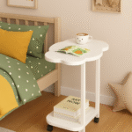 Movable Bed Side Table – White Cloud Design with Wheels