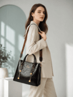 Luxe Noir Structured Women’s Handbag with Adjustable Strap
