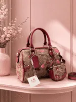 Cherry Print Duo Satchel Bag Set - Image 4