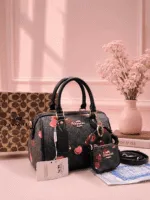 Cherry Print Duo Satchel Bag Set - Image 5
