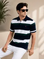Men’s Premium 100% Cotton Striped Polo T-Shirt - Image 2