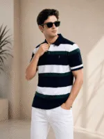 Men’s Premium 100% Cotton Striped Polo T-Shirt - Image 3
