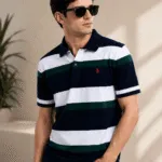Men’s Premium 100% Cotton Striped Polo T-Shirt