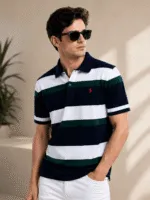 Men’s Premium 100% Cotton Striped Polo T-Shirt